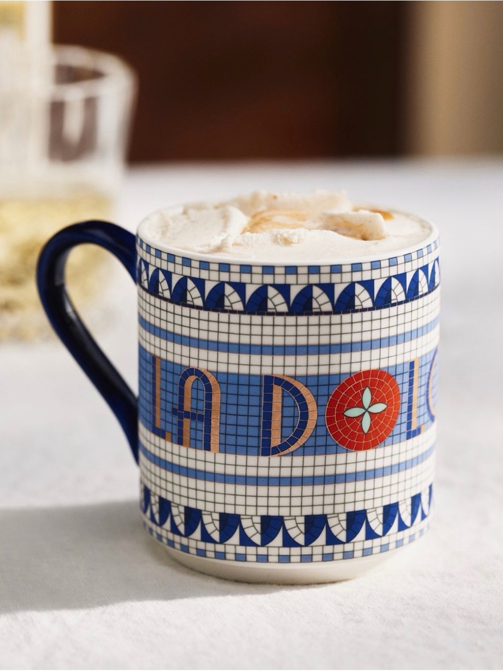 Anthropologie Bistro Tile Stoneware 24k Gold Accent Italia Mug Cup New Tomato 🍅